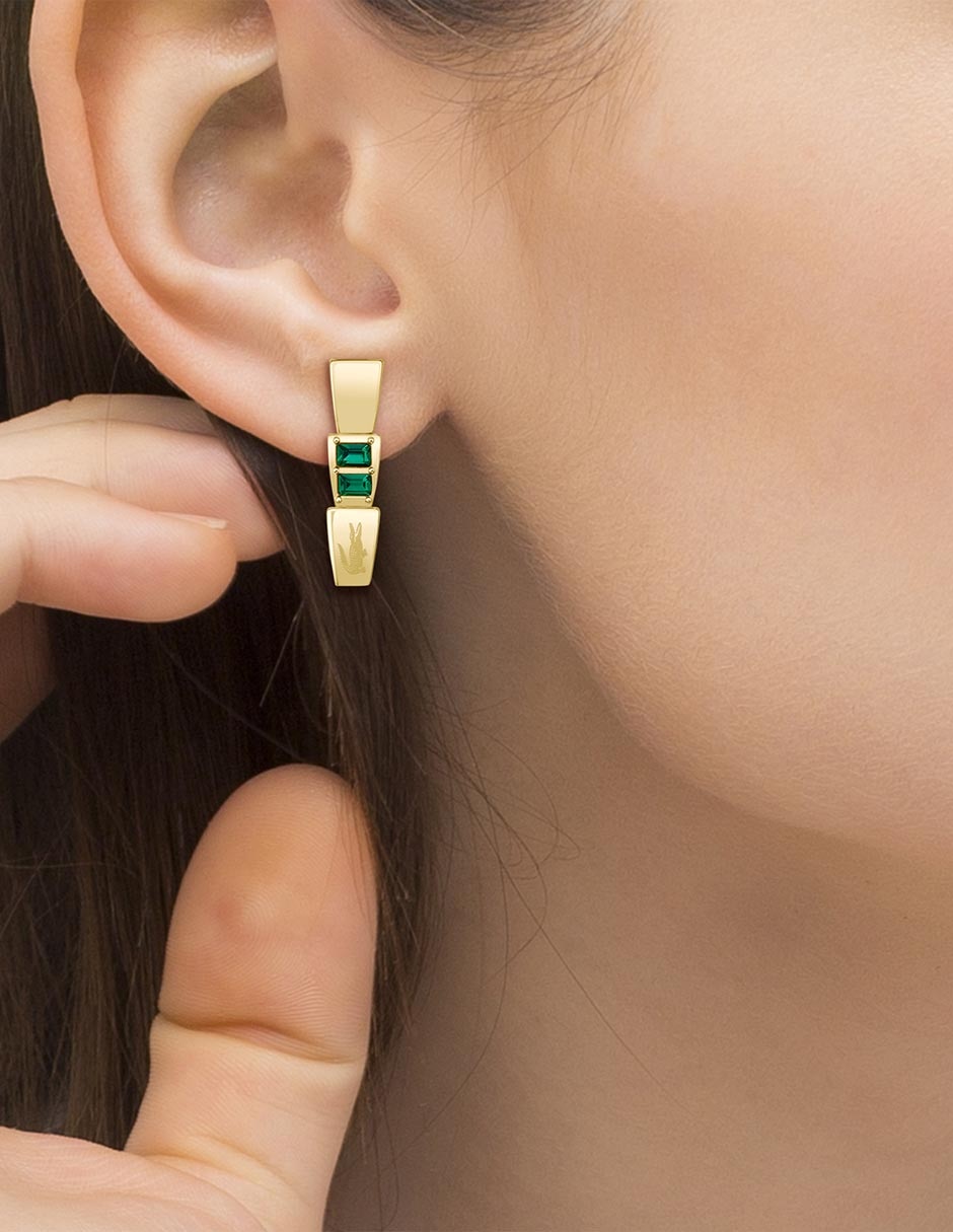 Aretes cortos rectangulares Crocodelle con acabado brillante cristal 4