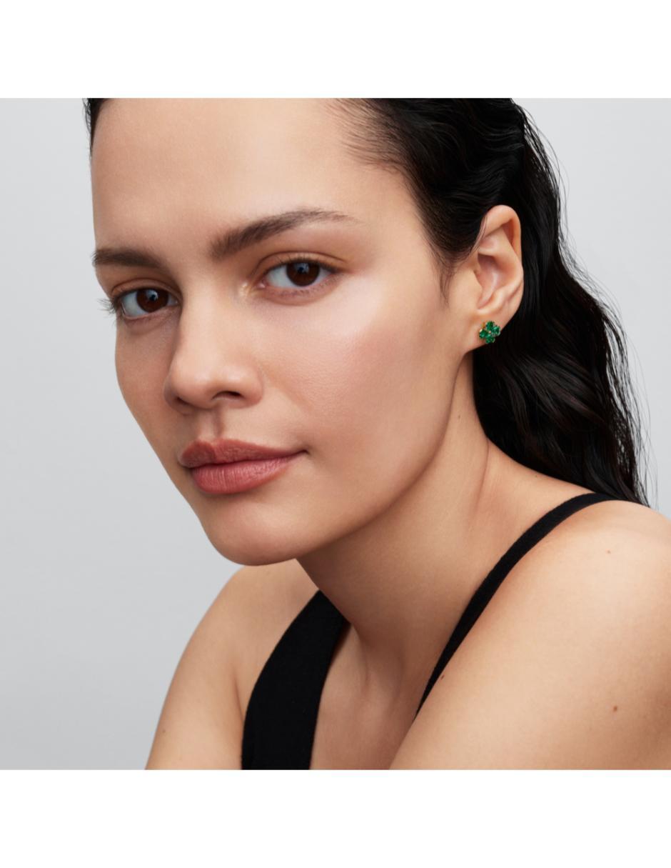 Aretes cortos de trébol Timeless de plata P 925 con acabado baño de oro cristal 2