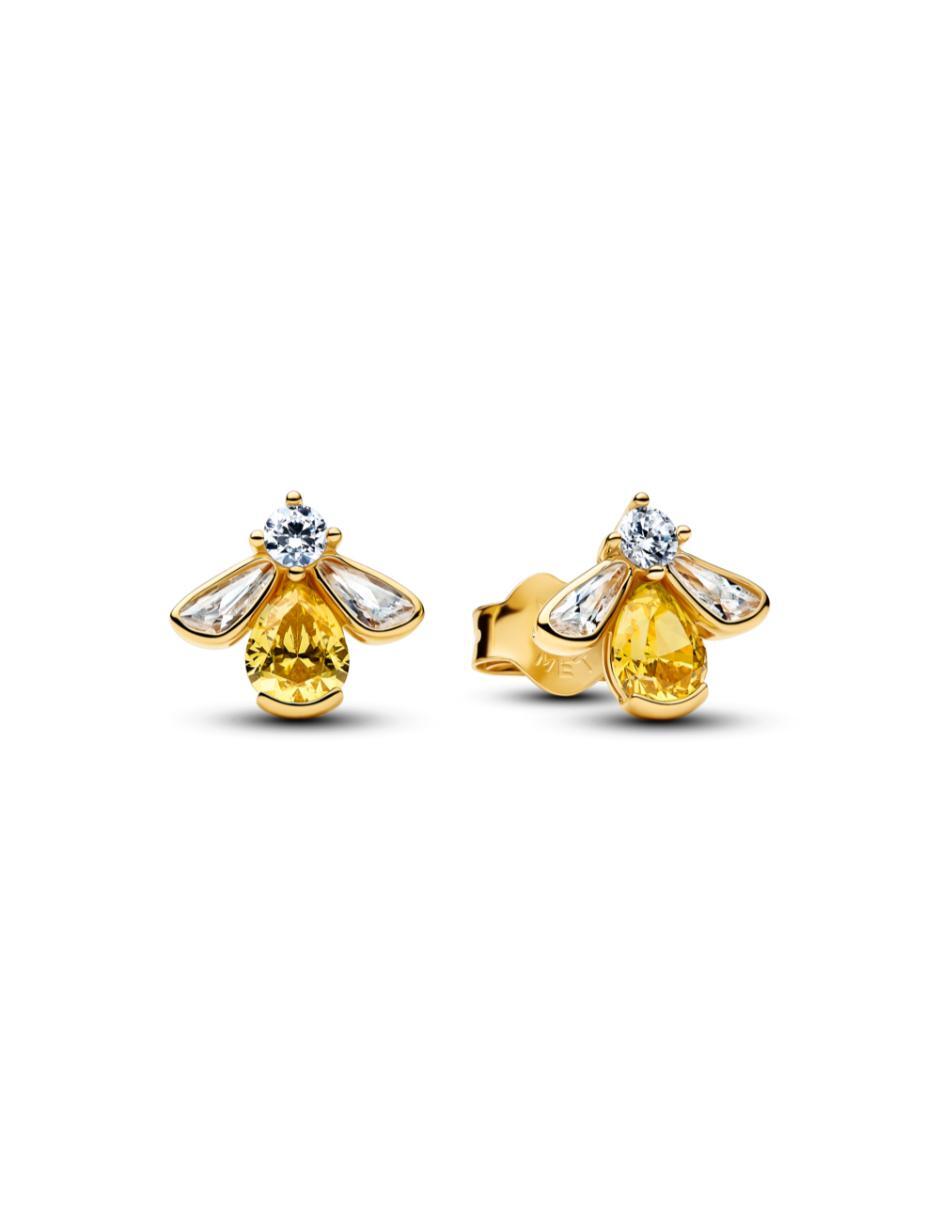 Aretes cortos de abeja Timeless de plata P 925 con acabado baño de oro zirconia cúbica Aretes cortos de abeja Timeless de plata P 925 con acabado baño de oro zirconia cúbica
