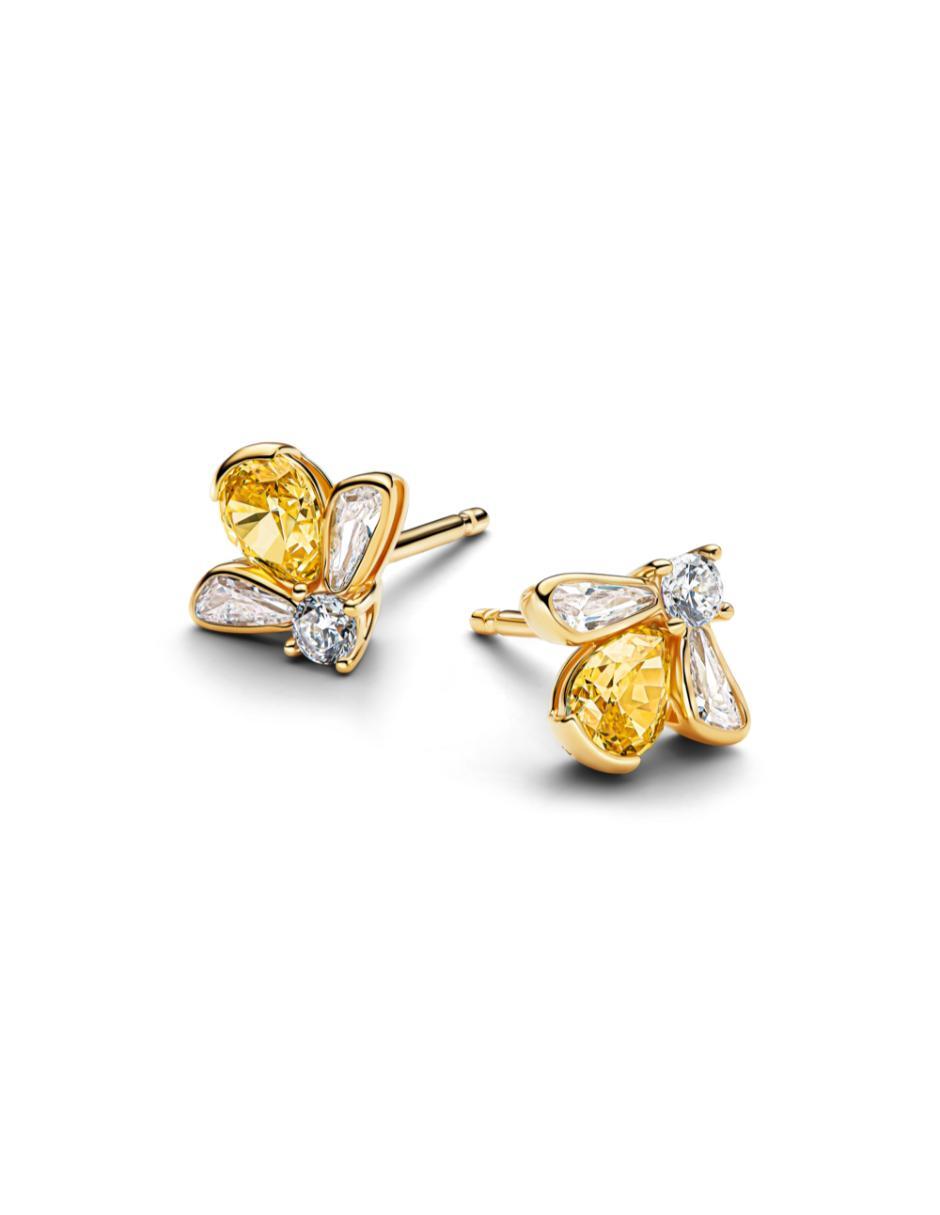 Aretes cortos de abeja Timeless de plata P 925 con acabado baño de oro zirconia cúbica 3
