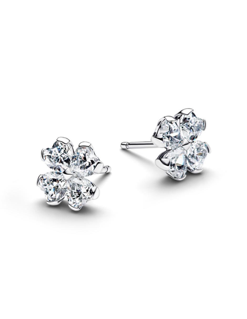 Aretes cortos de trébol Timeless de plata P 925 con acabado brillante zirconia cúbica 3