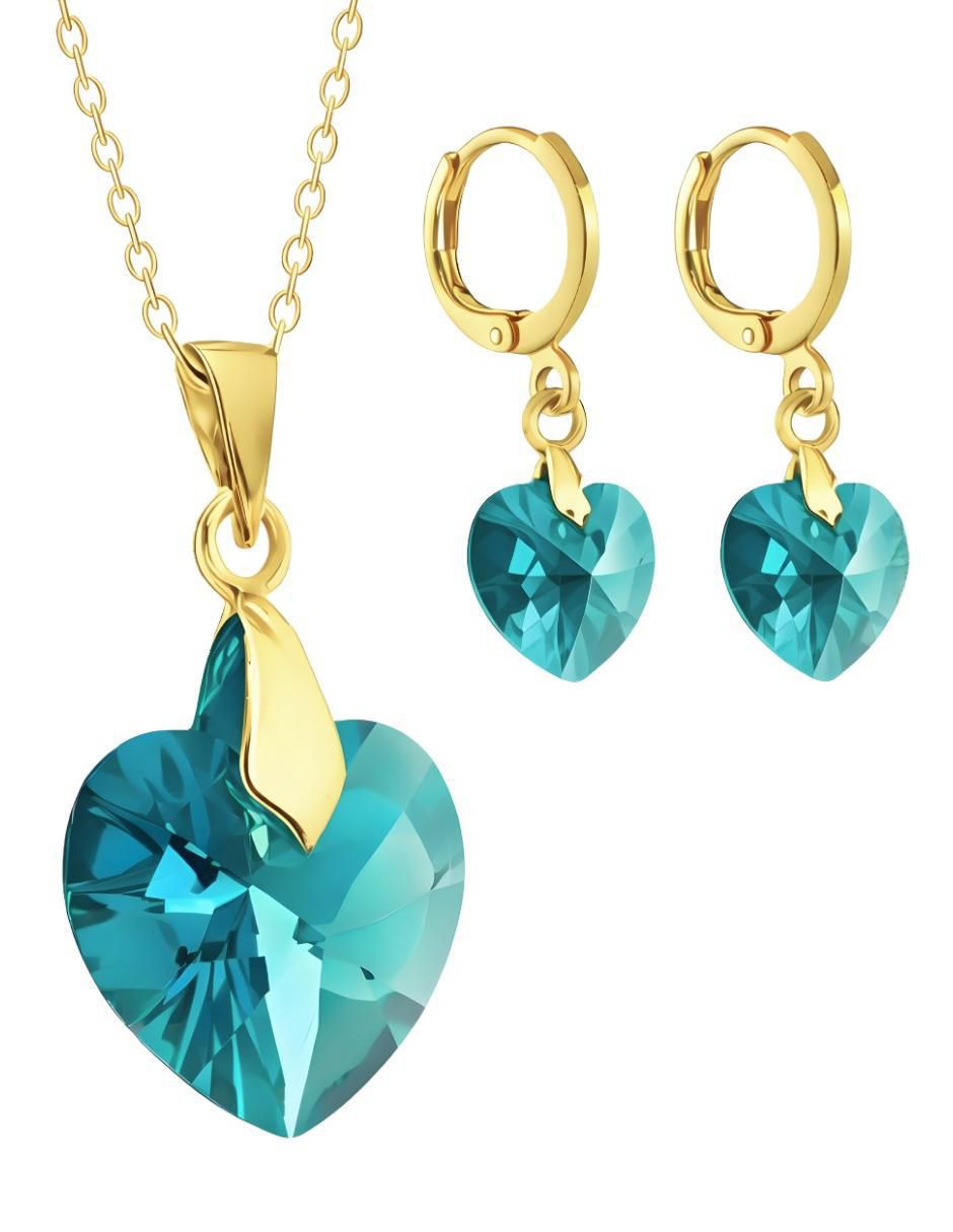 Aretes y collar de corazón Aurore 18 K cristal