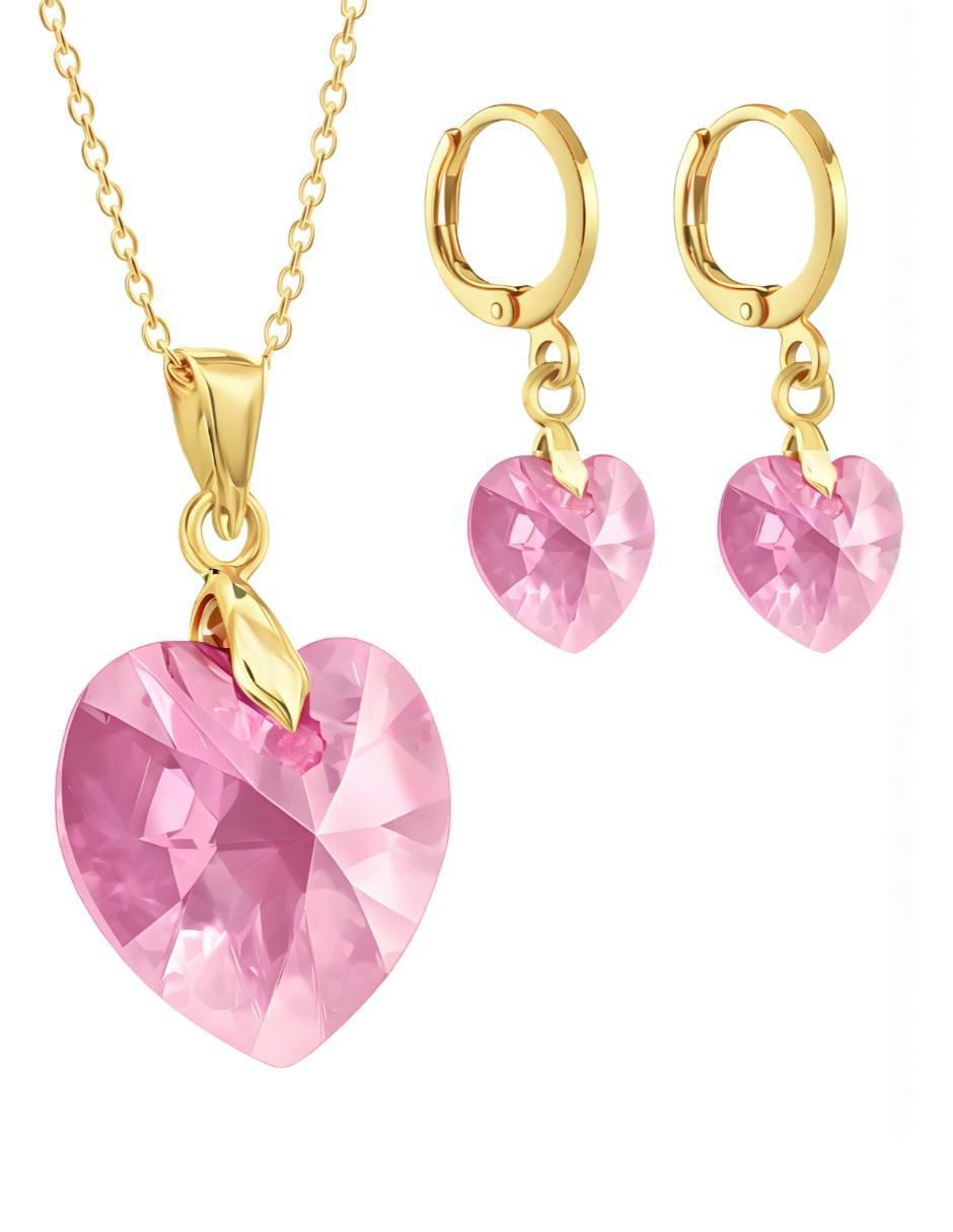 Aretes y collar de corazón Aurore 18 K cristal