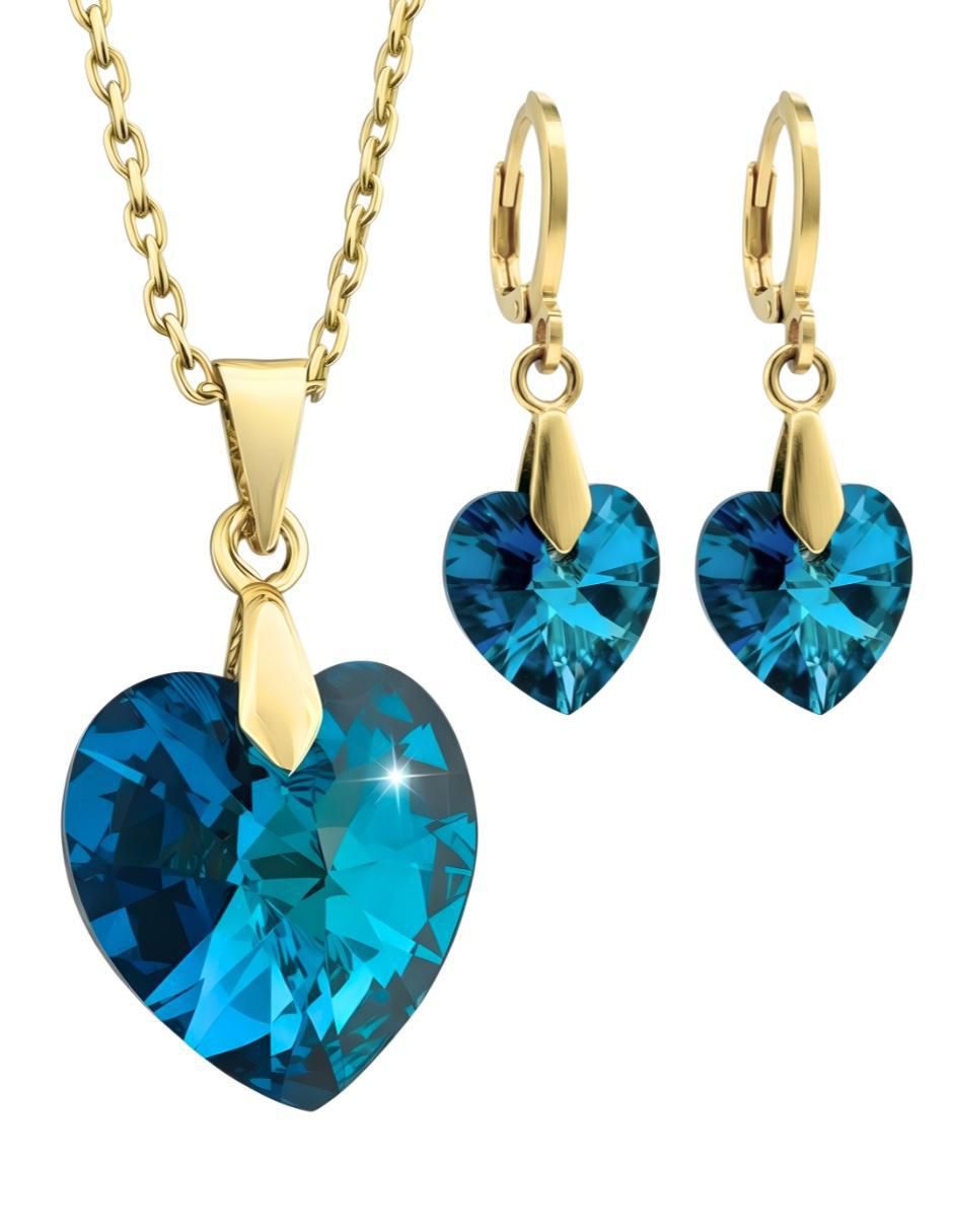 Aretes y collar de corazón Aurore 18 K cristal