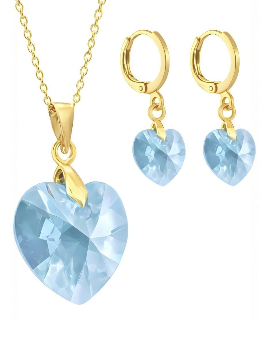 Aretes y collar de corazón Aurore 18 K cristal