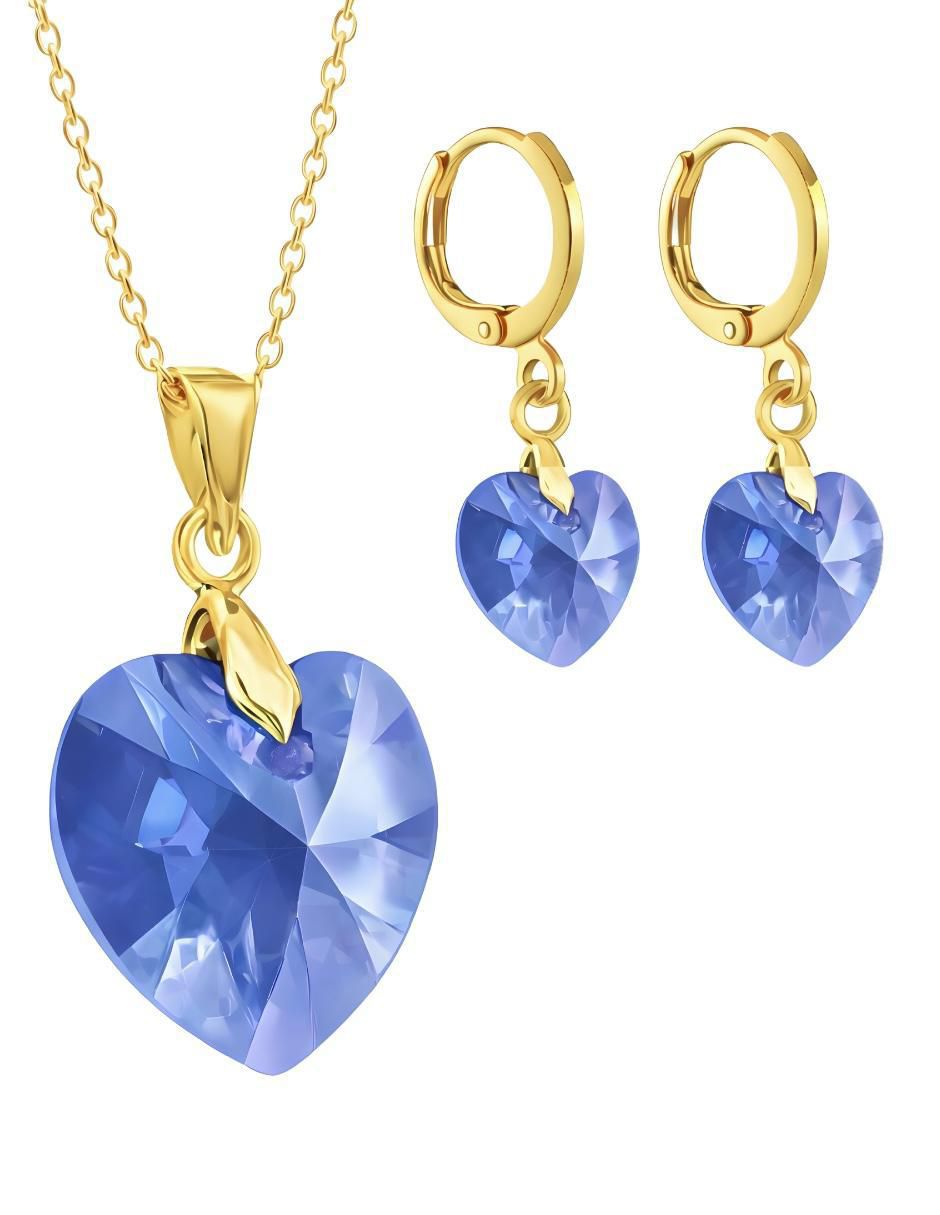 Aretes y collar de corazón Aurore 18 K cristal