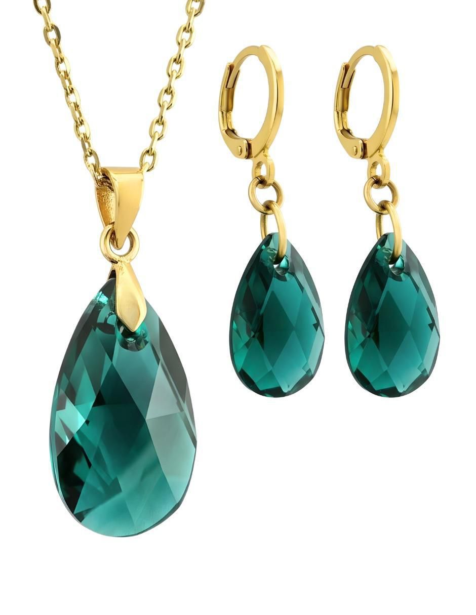 Aretes y collar de gota Aurore 18 K cristal