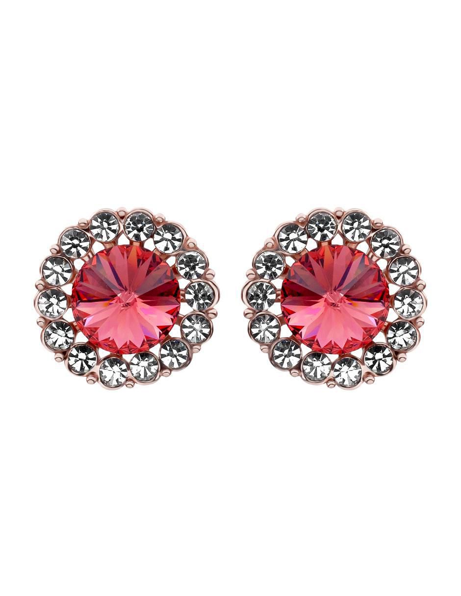 Aretes cortos circulares 18 K con acabado baño de oro rosa cristal 1