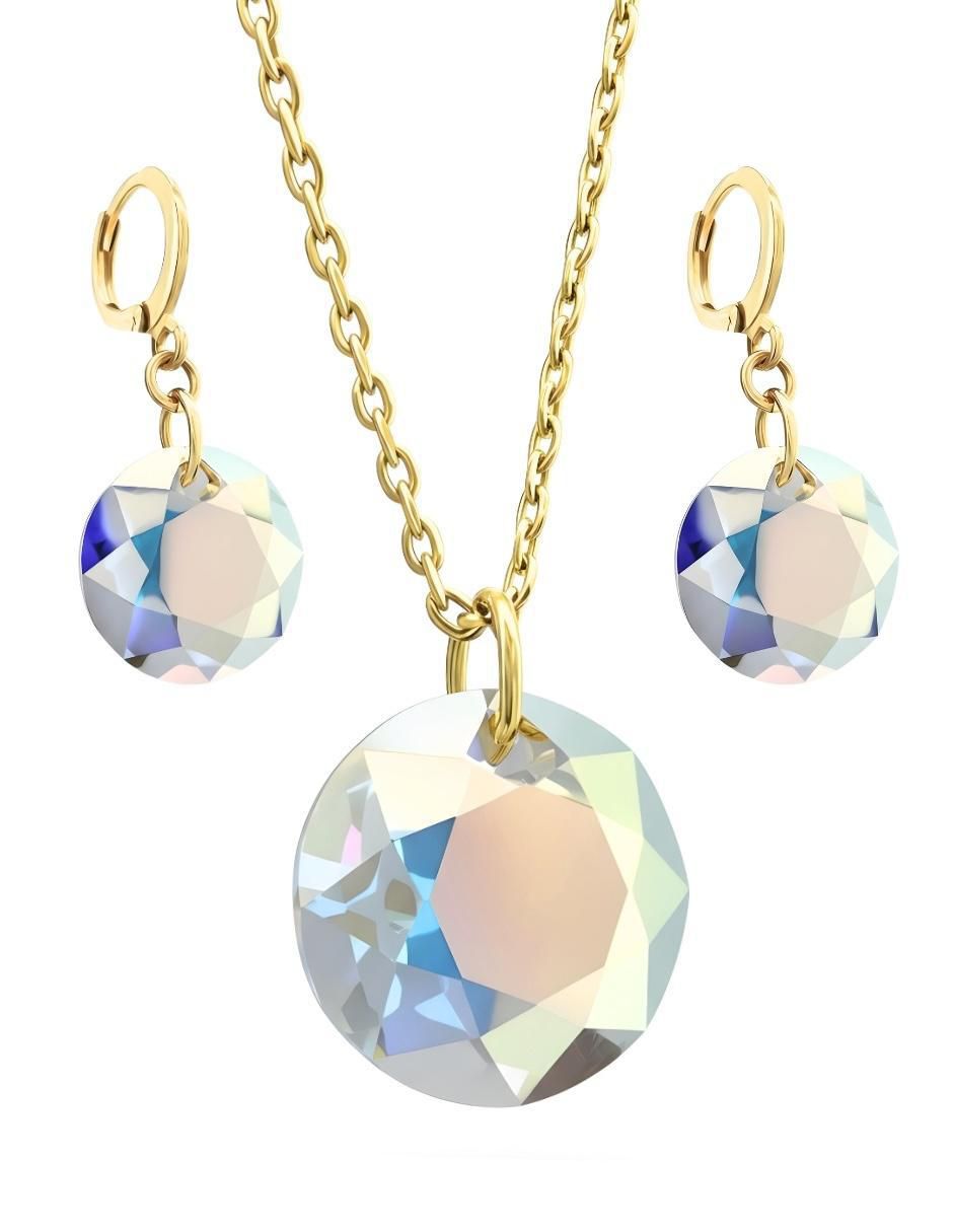 Aretes y collar Aurore con acabado chapa de oro 18 K cristal