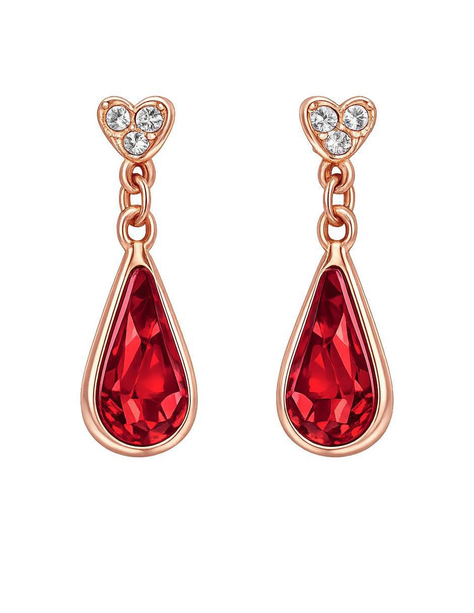 Aretes cortos de gota Elegance con acabado baño de oro rosa 18 K cristal