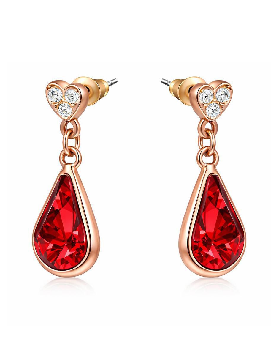 Aretes cortos de gota Elegance con acabado baño de oro rosa 18 K cristal 2
