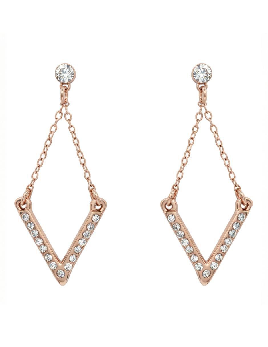 Aretes largos de rombo con acabado baño de oro rosa 18 K cristal Aretes largos de rombo con acabado baño de oro rosa 18 K cristal