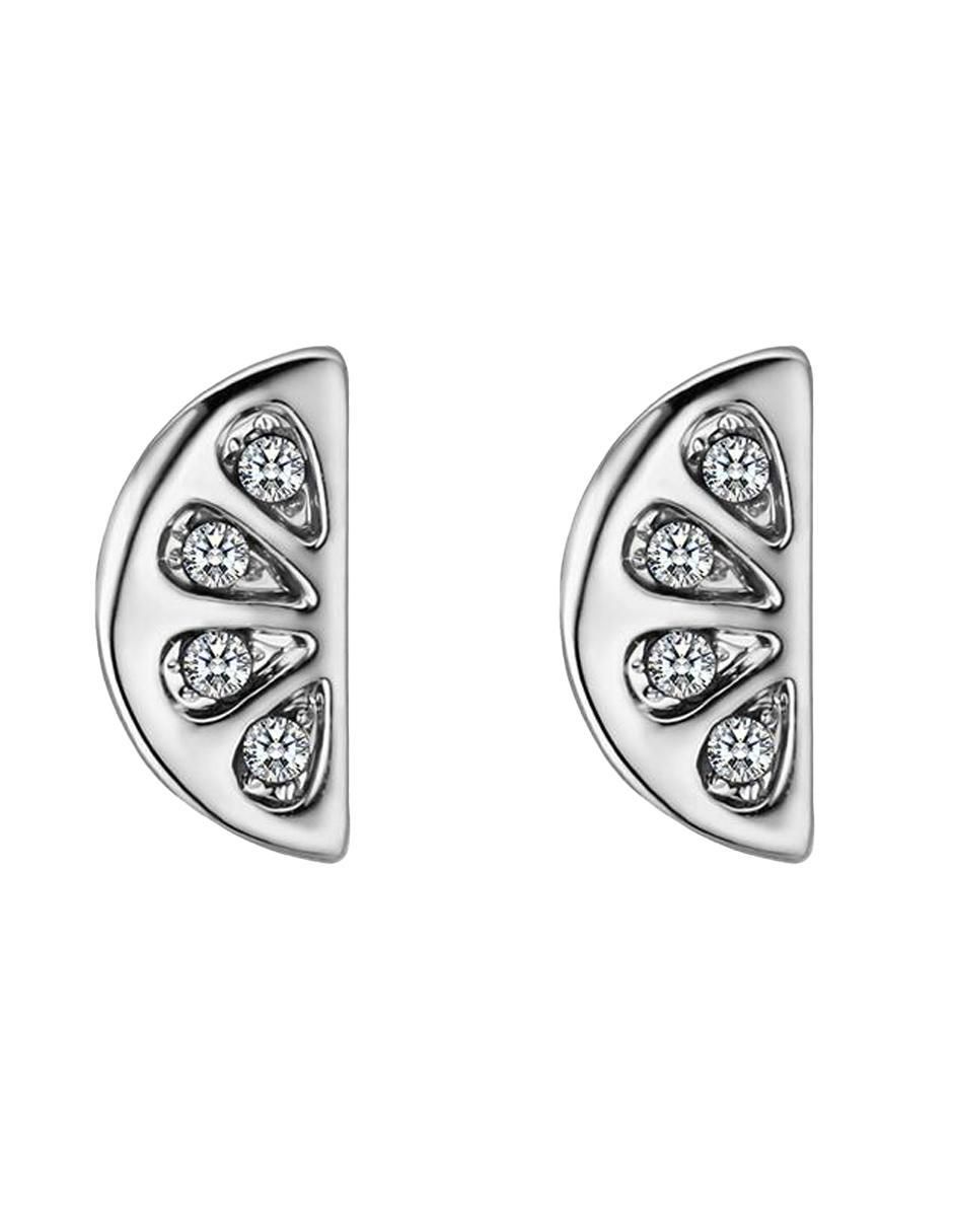Aretes cortos de naranja con acabado baño de oro blanco 18 K cristal
