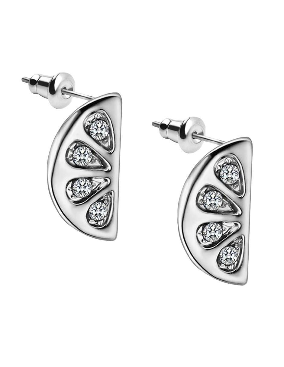 Aretes cortos de naranja con acabado baño de oro blanco 18 K cristal 2