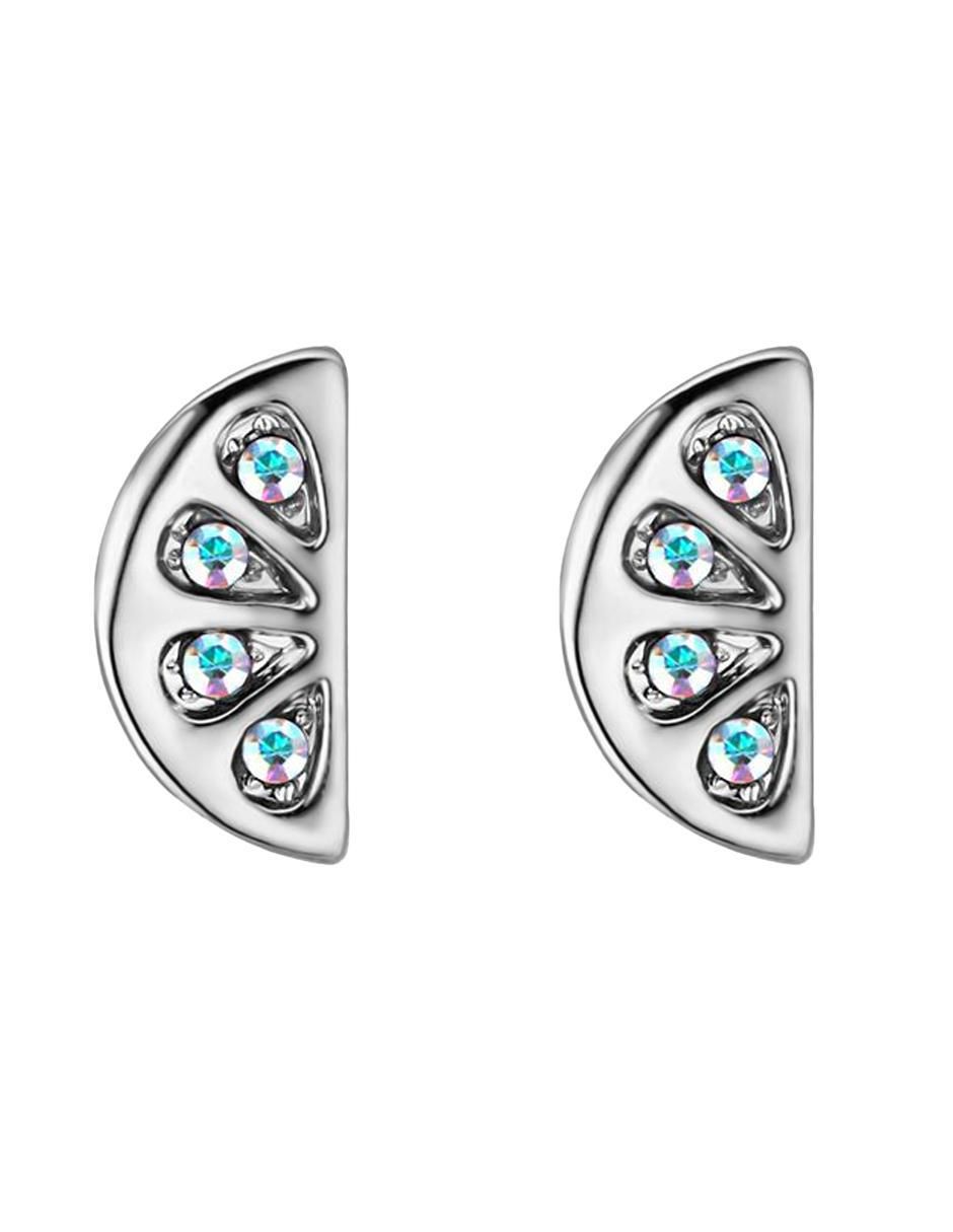 Aretes cortos de naranja con acabado baño de oro blanco 18 K cristal