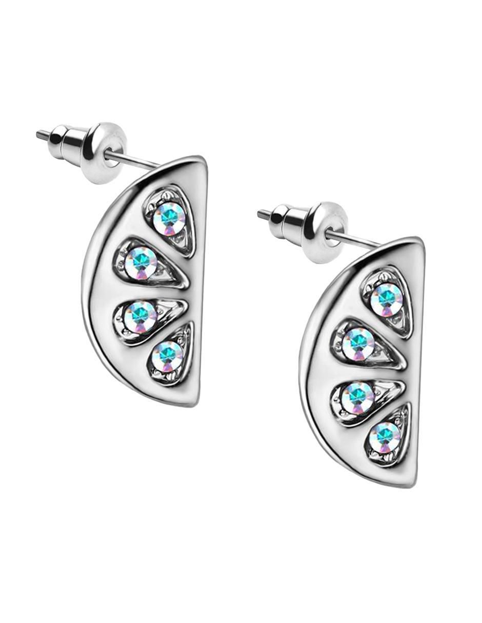 Aretes cortos de naranja con acabado baño de oro blanco 18 K cristal 2