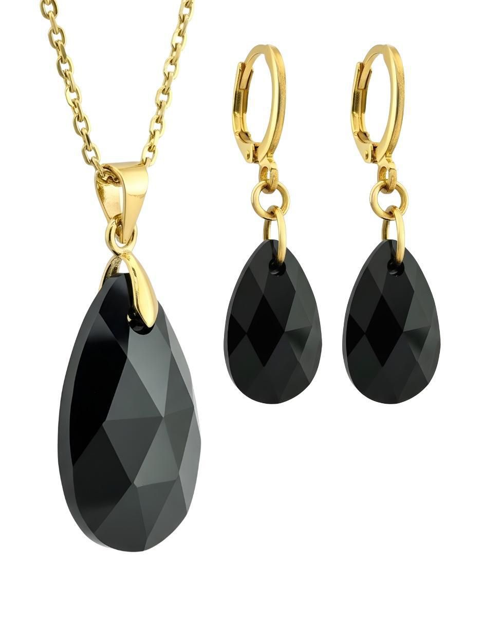 Aretes y collar Aurore con acabado chapa de oro 18 K cristal