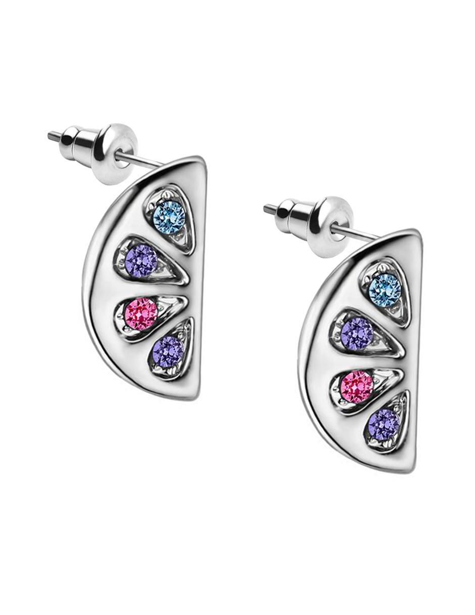 Aretes cortos de naranja con acabado baño de oro blanco 18 K cristal 2