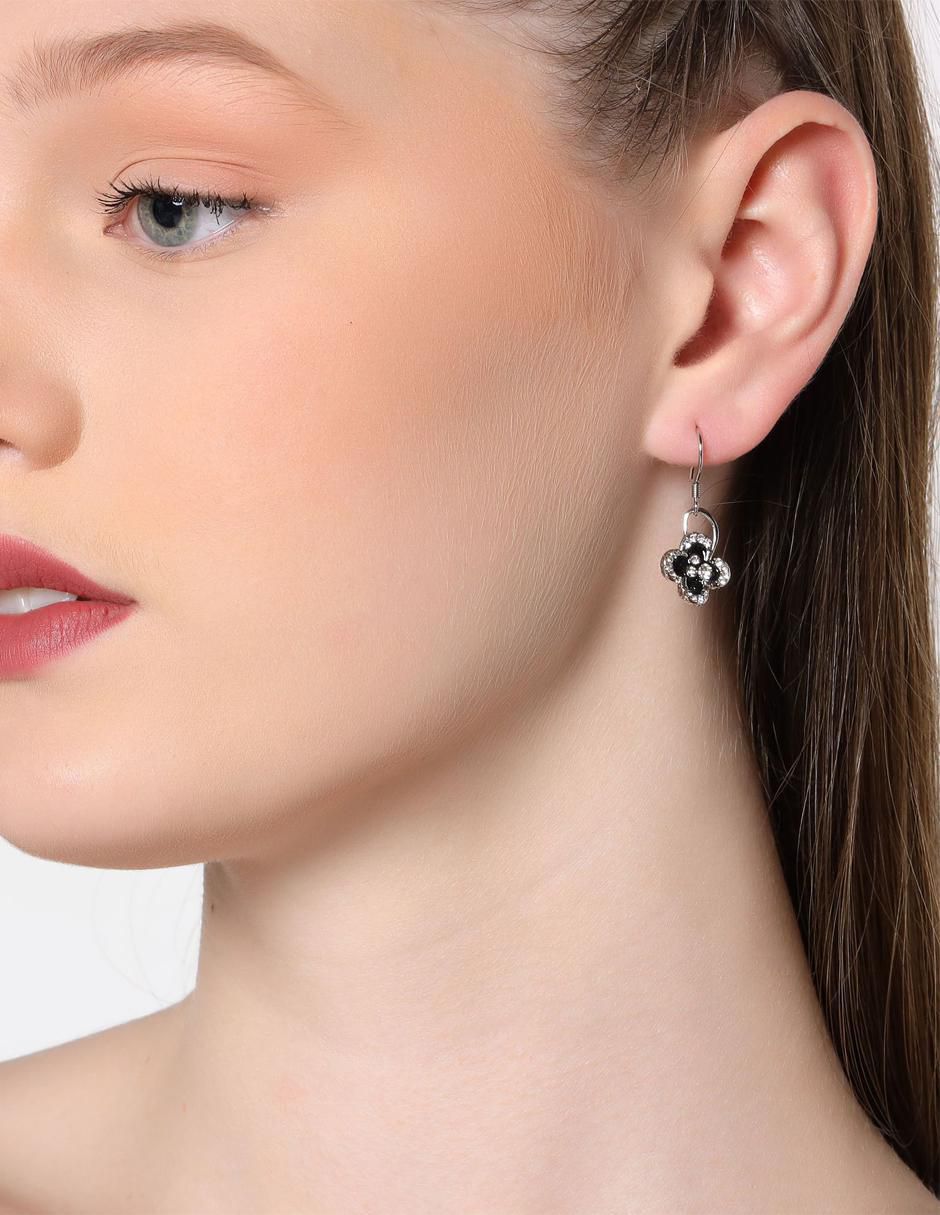 Aretes largos de flor Elgance con acabado baño de oro blanco 18 K cristal 2