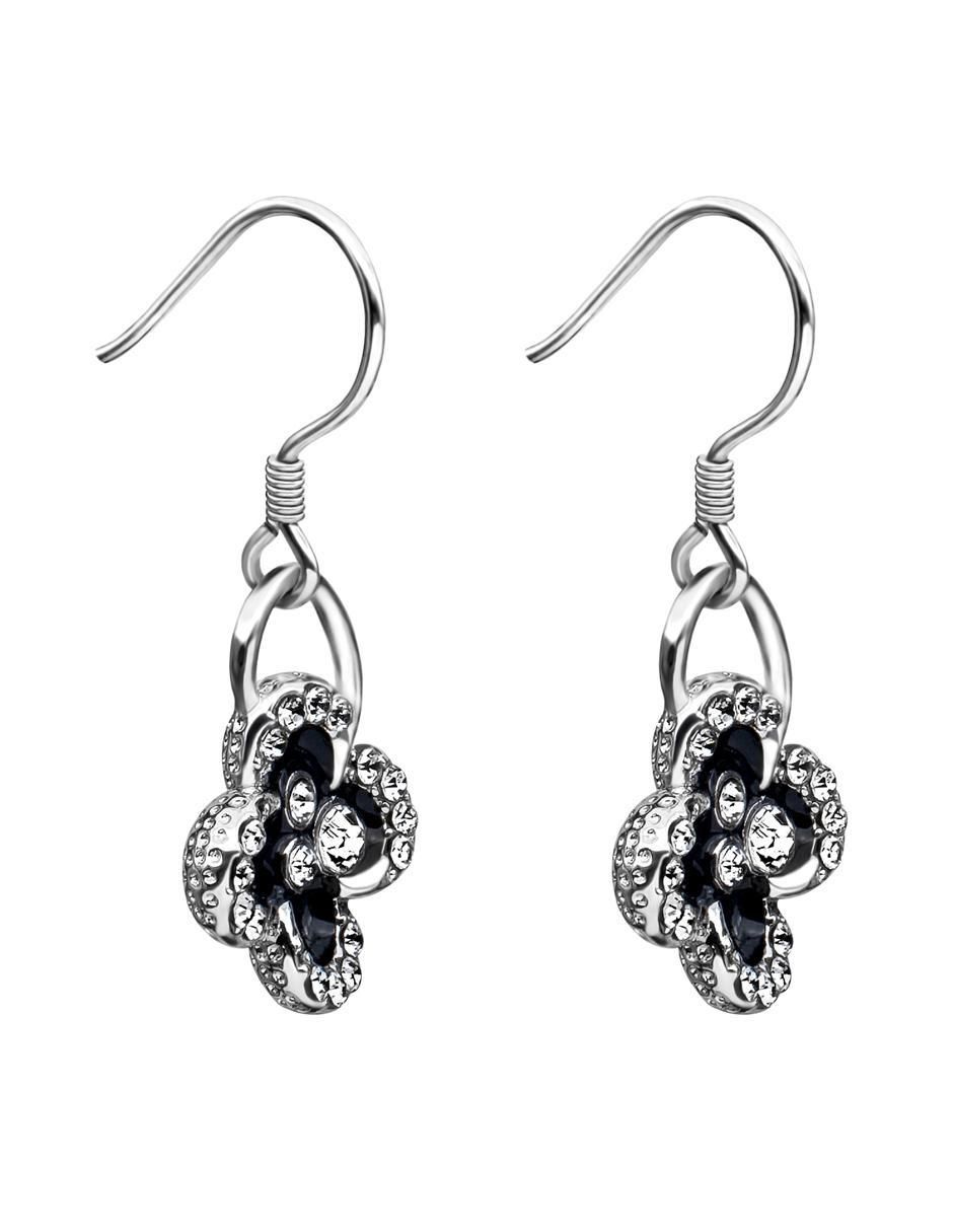 Aretes largos de flor Elgance con acabado baño de oro blanco 18 K cristal 3