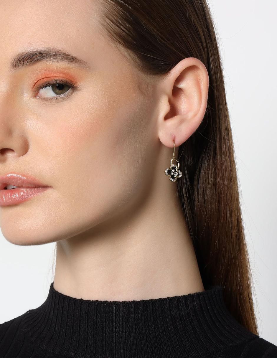Aretes largos de flor Elegance con acabado baño de oro 18 K cristal 2