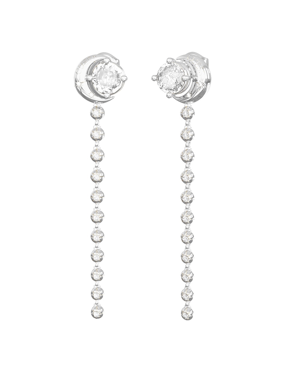 Aretes largos de luna Aurora de acero inoxidable con acabado pavé circonita