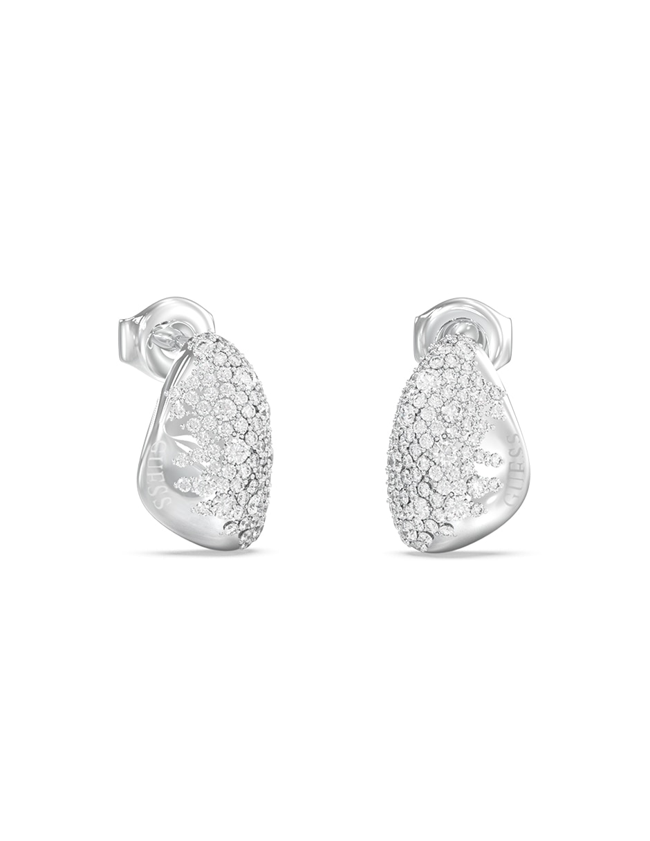 Arete corto Moon Drops de acero inoxidable con acabado pavé circonita