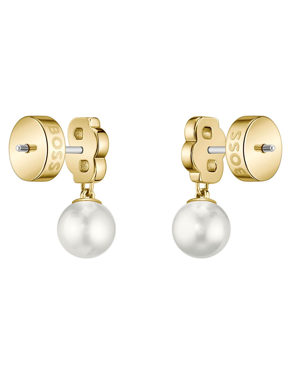 Aretes cortos Double B Mirelle con acabado brillante imitación perla 2