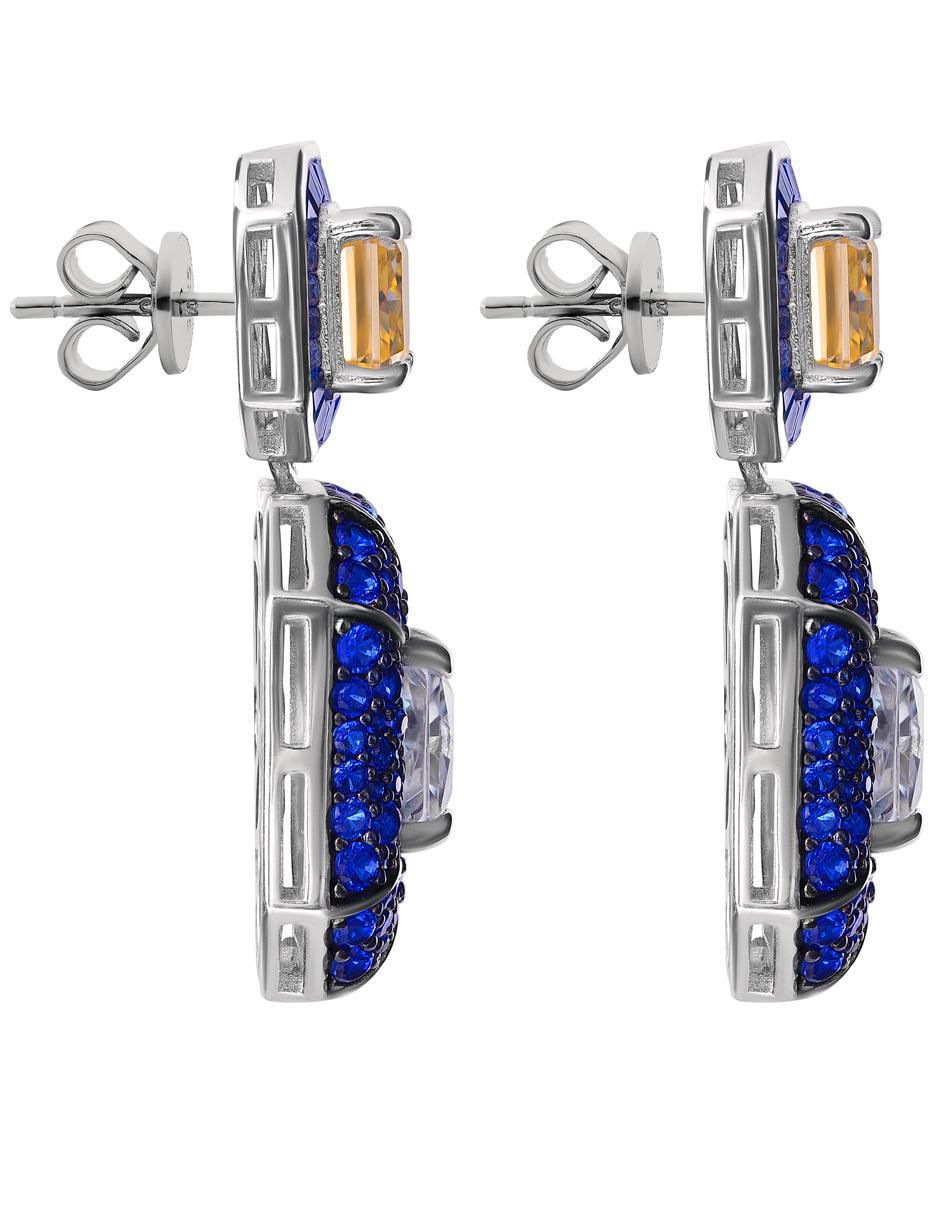 Aretes y collar octagonal de plata P 925 zafiro 4