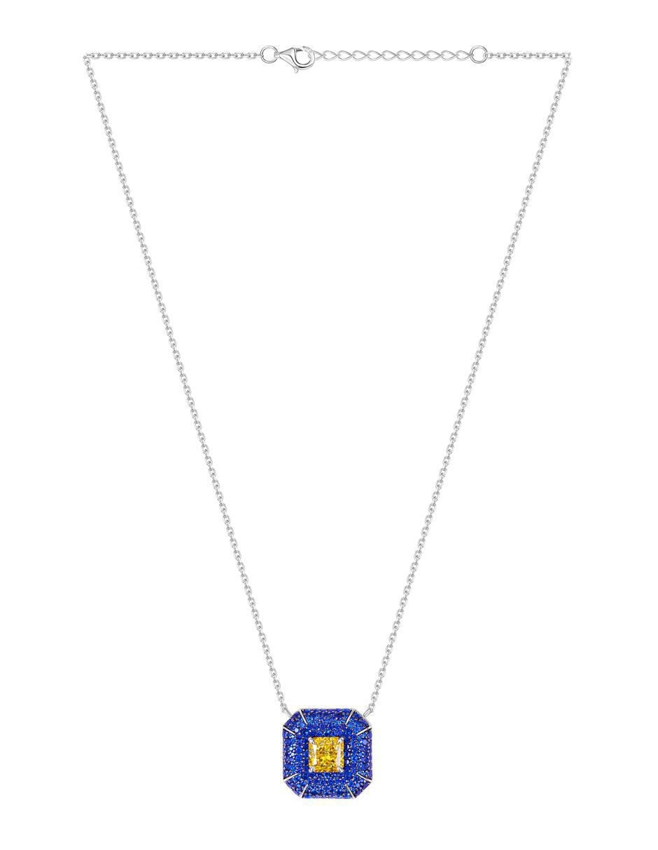 Aretes y collar octagonal de plata P 925 zafiro 6