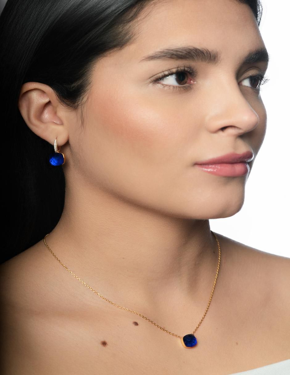 Aretes y collar de plata P 925 zafiro 9