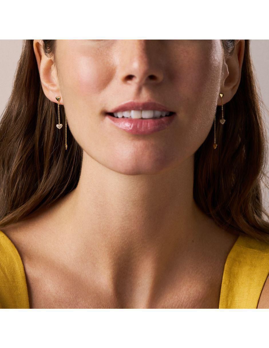 Aretes largos de corazón Sutton con acabado pulido cristal 5