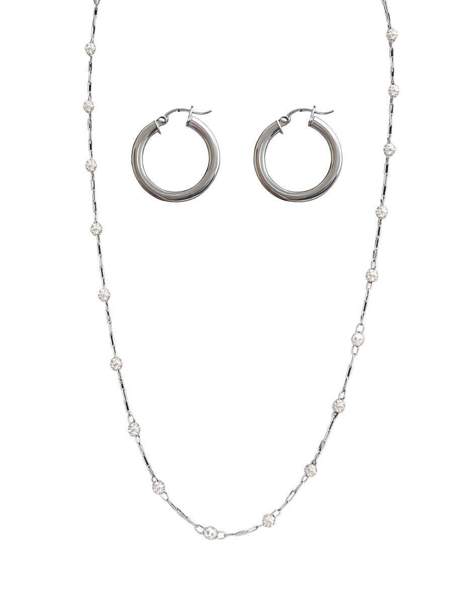Aretes y collar circular de plata P 925