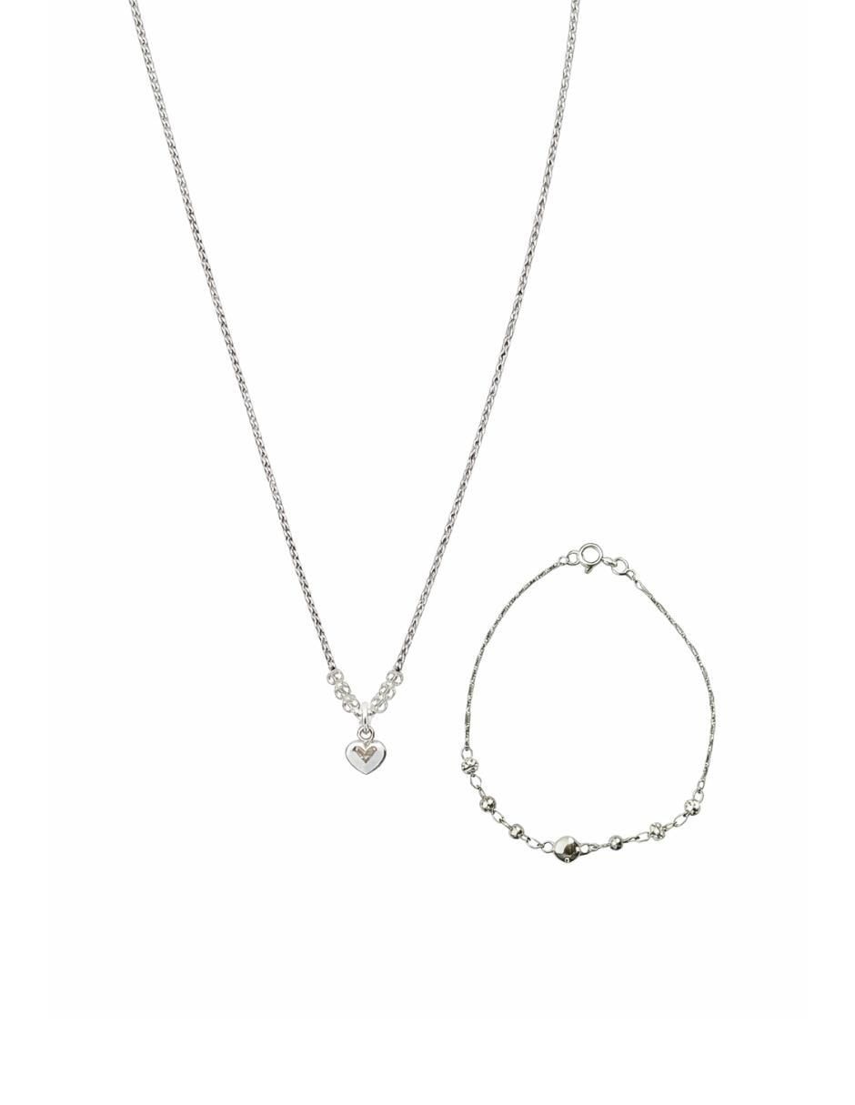 Collar y pulsera de corazón de plata P 925