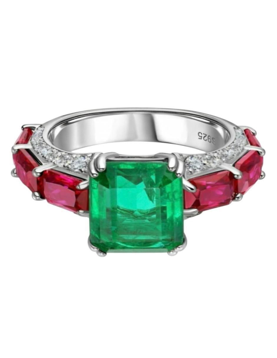 Anillo P 925 de plata esmeralda brillante