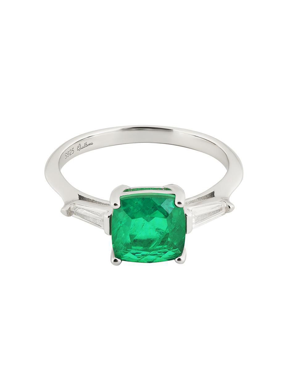 Anillo P 925 de plata esmeralda liso