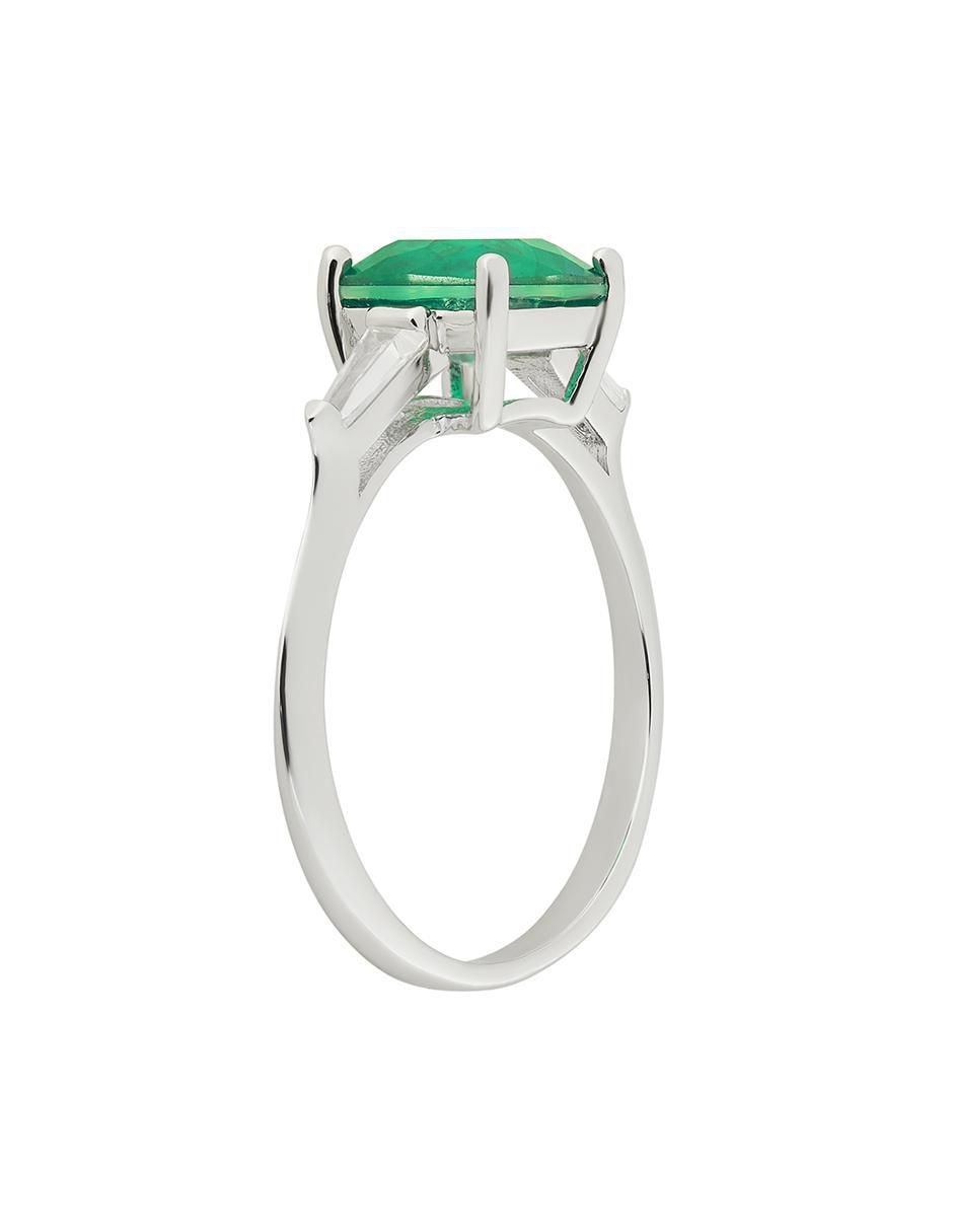 Anillo P 925 de plata esmeralda liso 2