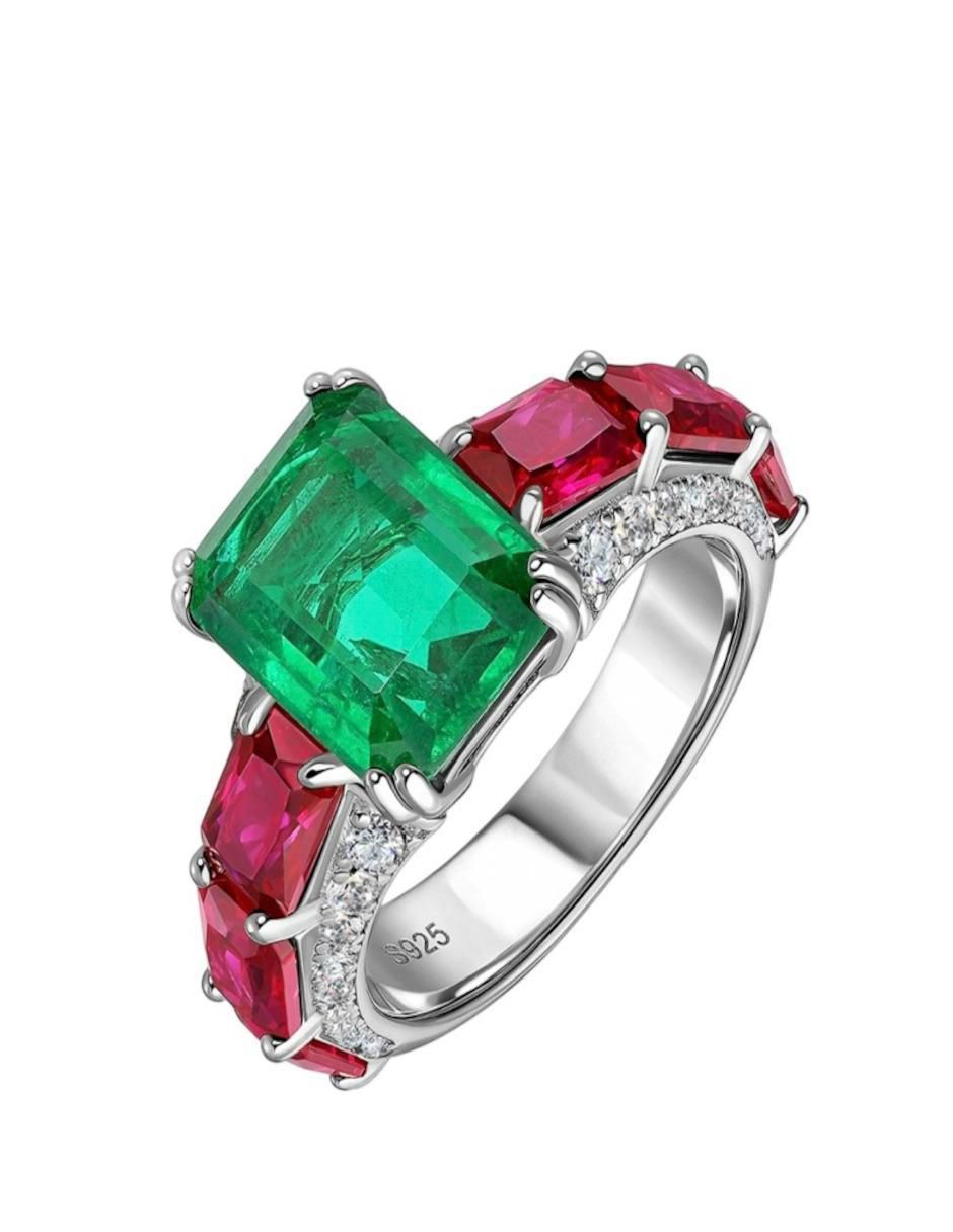 Anillo P 925 de plata esmeralda brillante 2