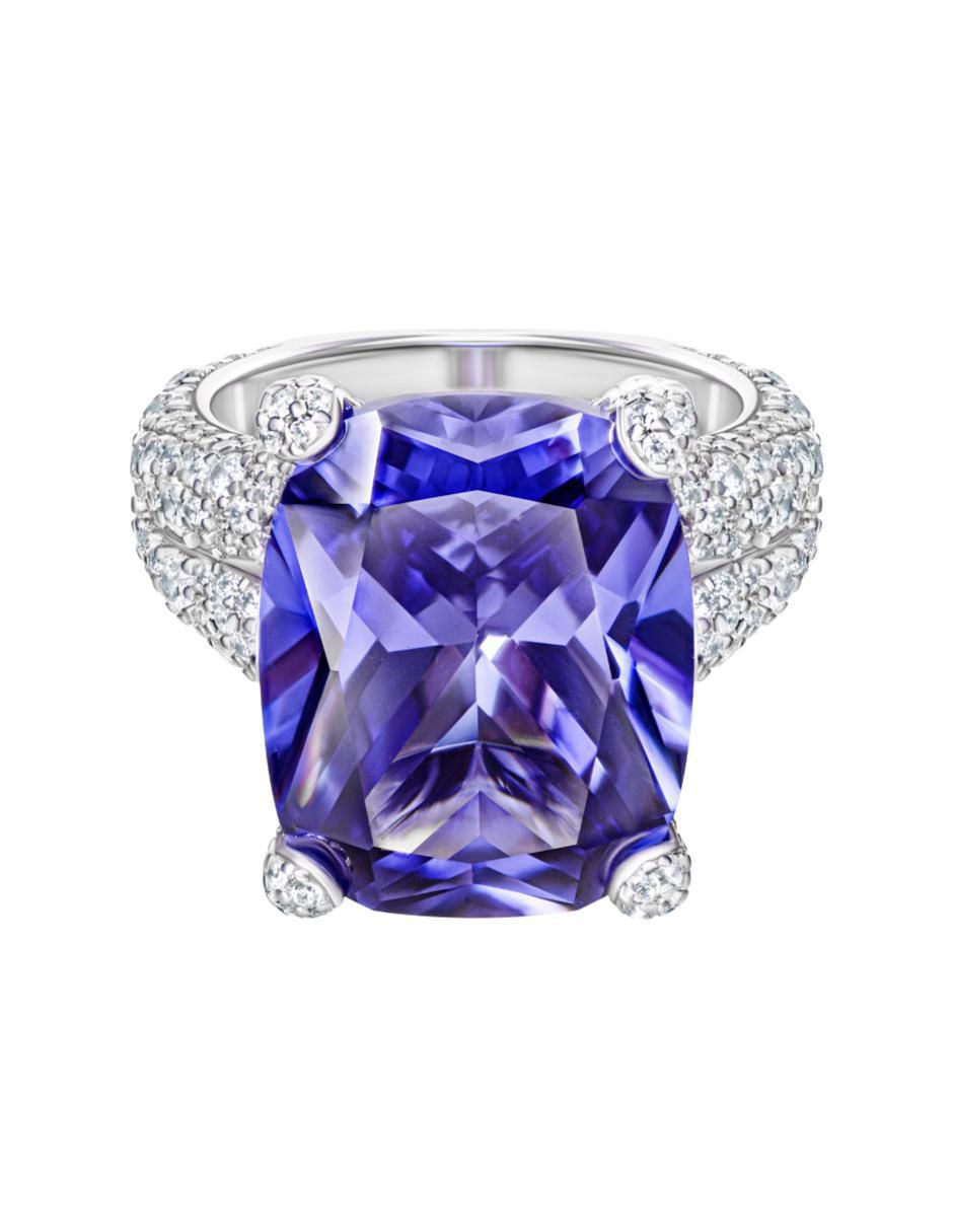 Anillo P 925 de plata zafiro pavé