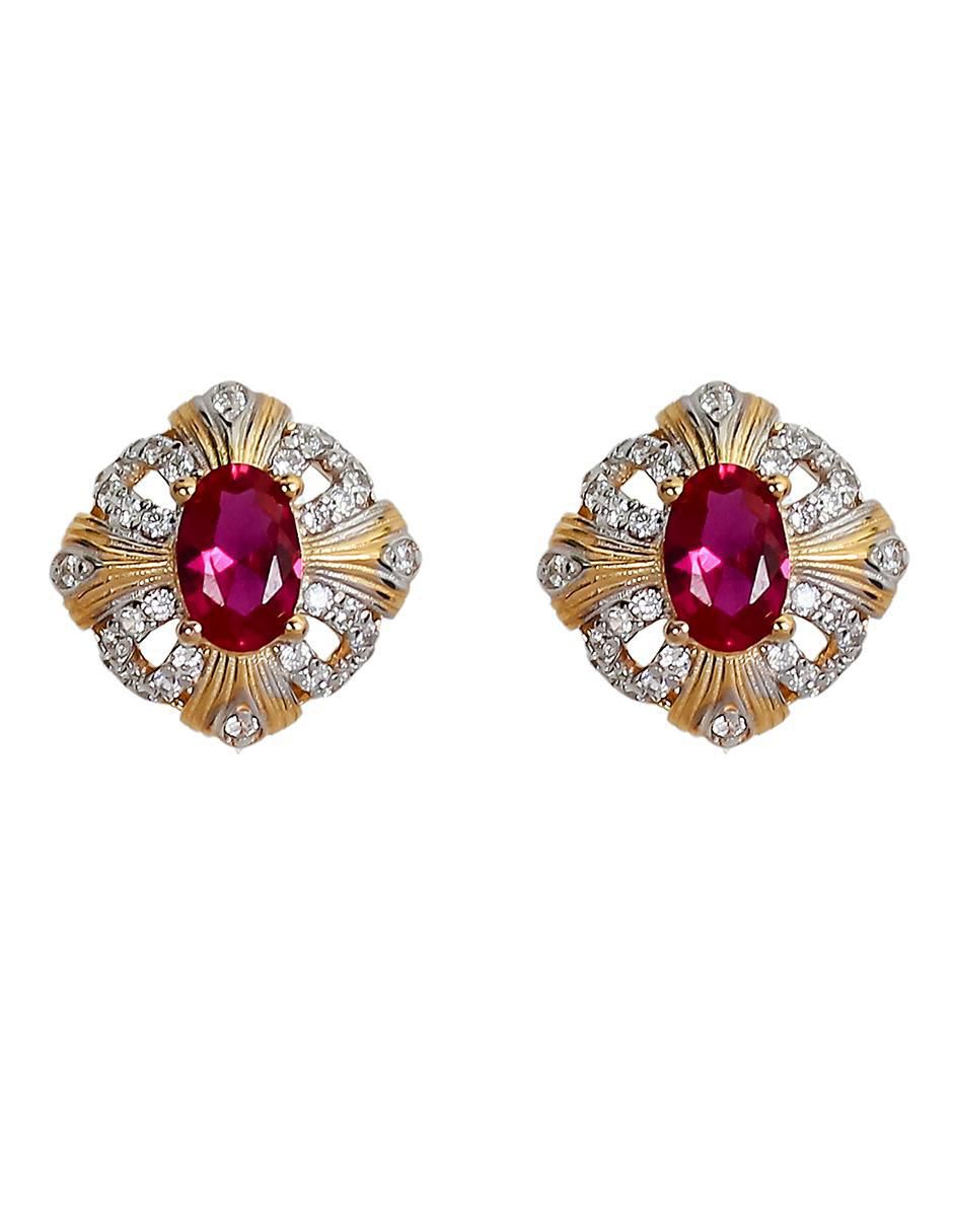 Aretes cortos ovalados de plata P 925 con acabado chapa de oro circonita