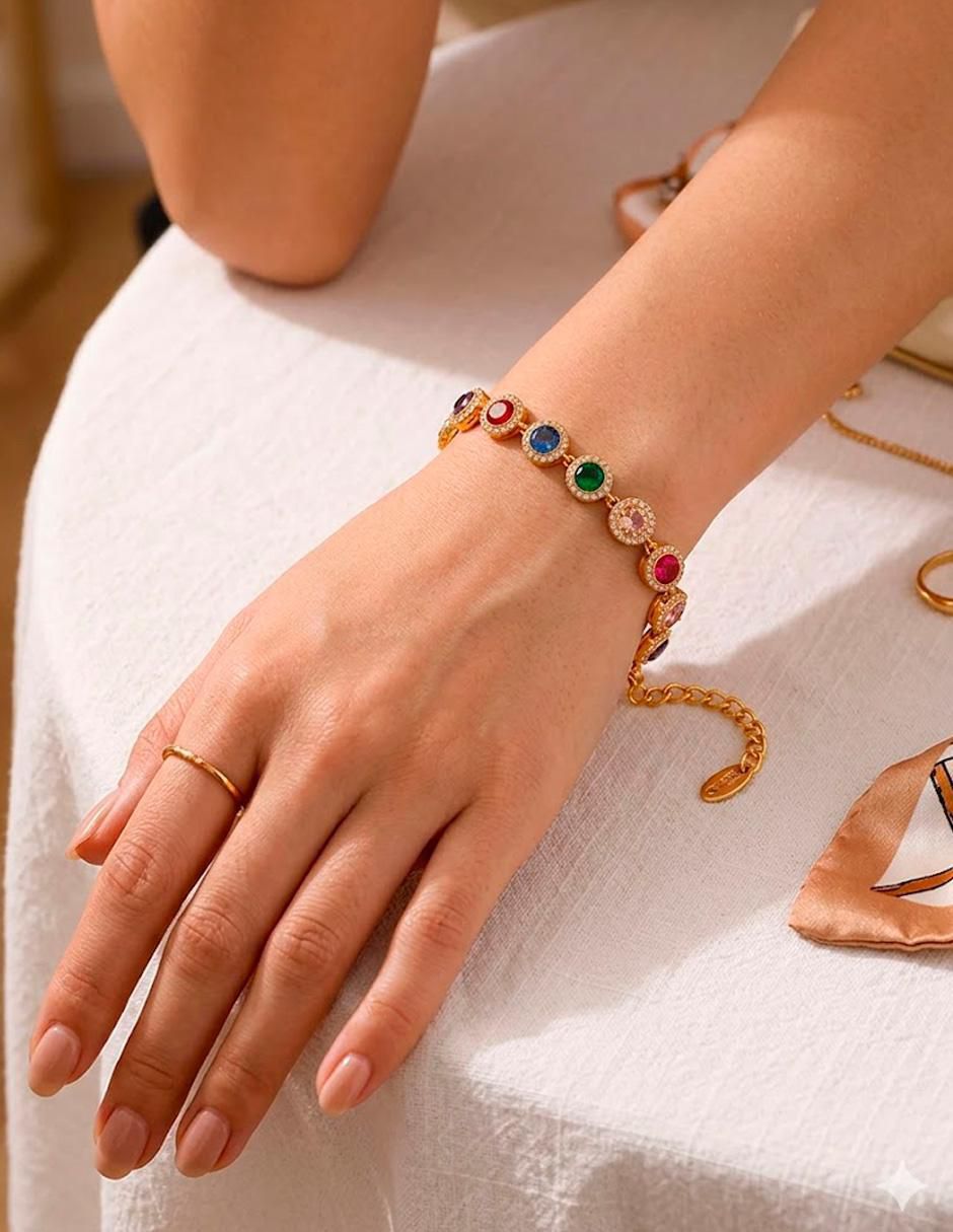 Pulsera de oro laminado con zirconia cúbica 18 K acabado brillante 2
