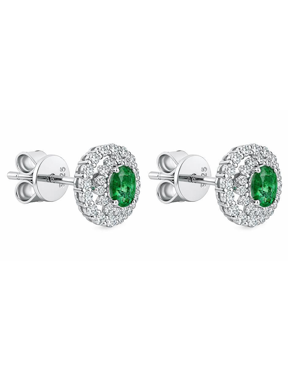 Broqueles circulares de oro blanco 14 k con acabado pavé esmeralda Broqueles circulares de oro blanco 14 k con acabado pavé esmeralda