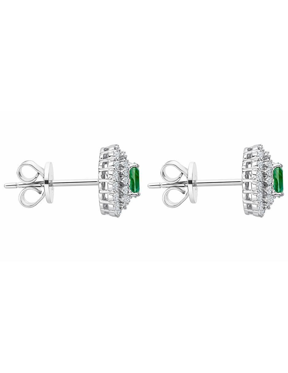 Broqueles circulares de oro blanco 14 k con acabado pavé esmeralda 2