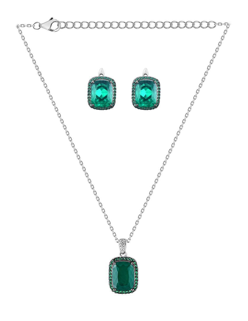 Aretes y collar de plata P 925 esmeralda