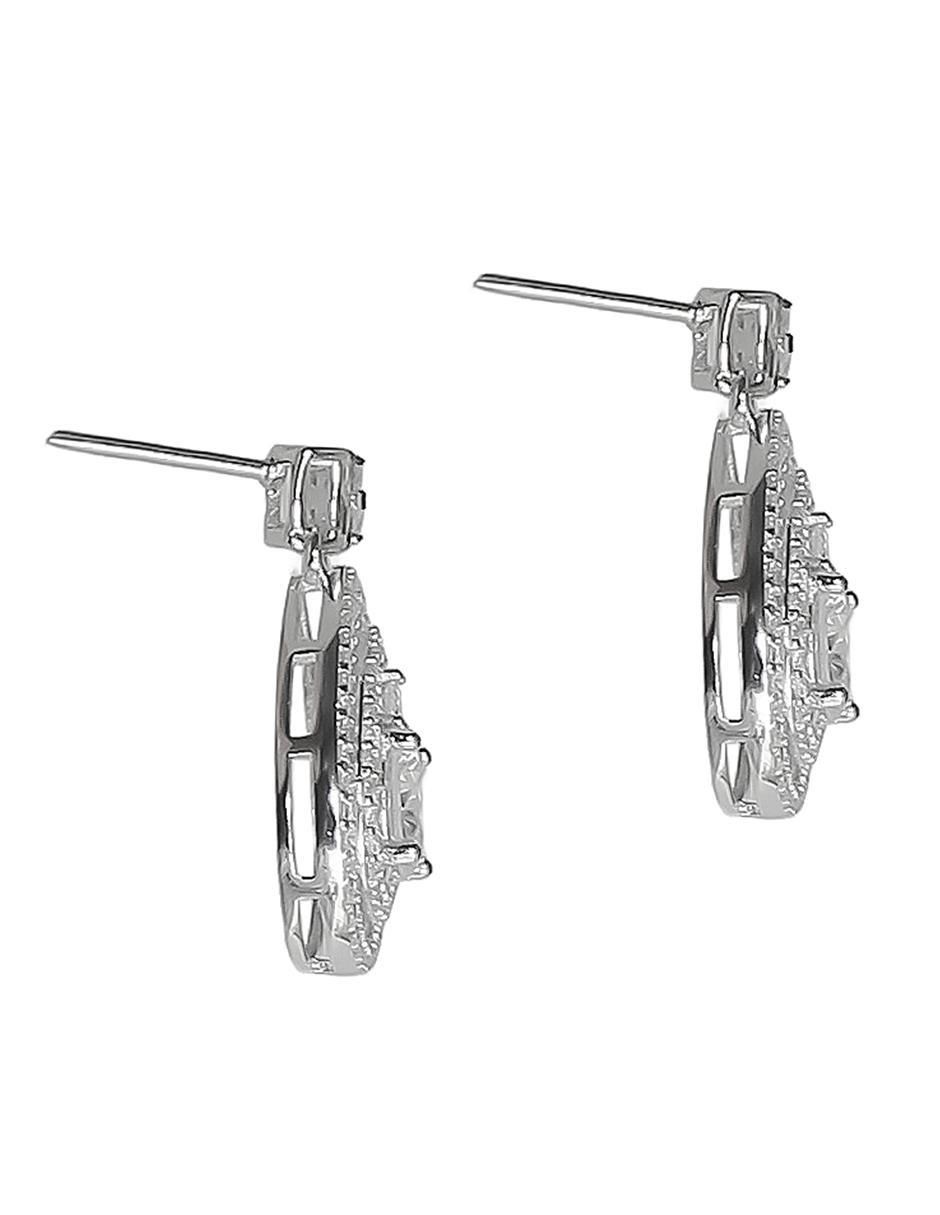 Aretes cortos de gota de plata P 925 con acabado baño de rodio diamante de laboratorio 2