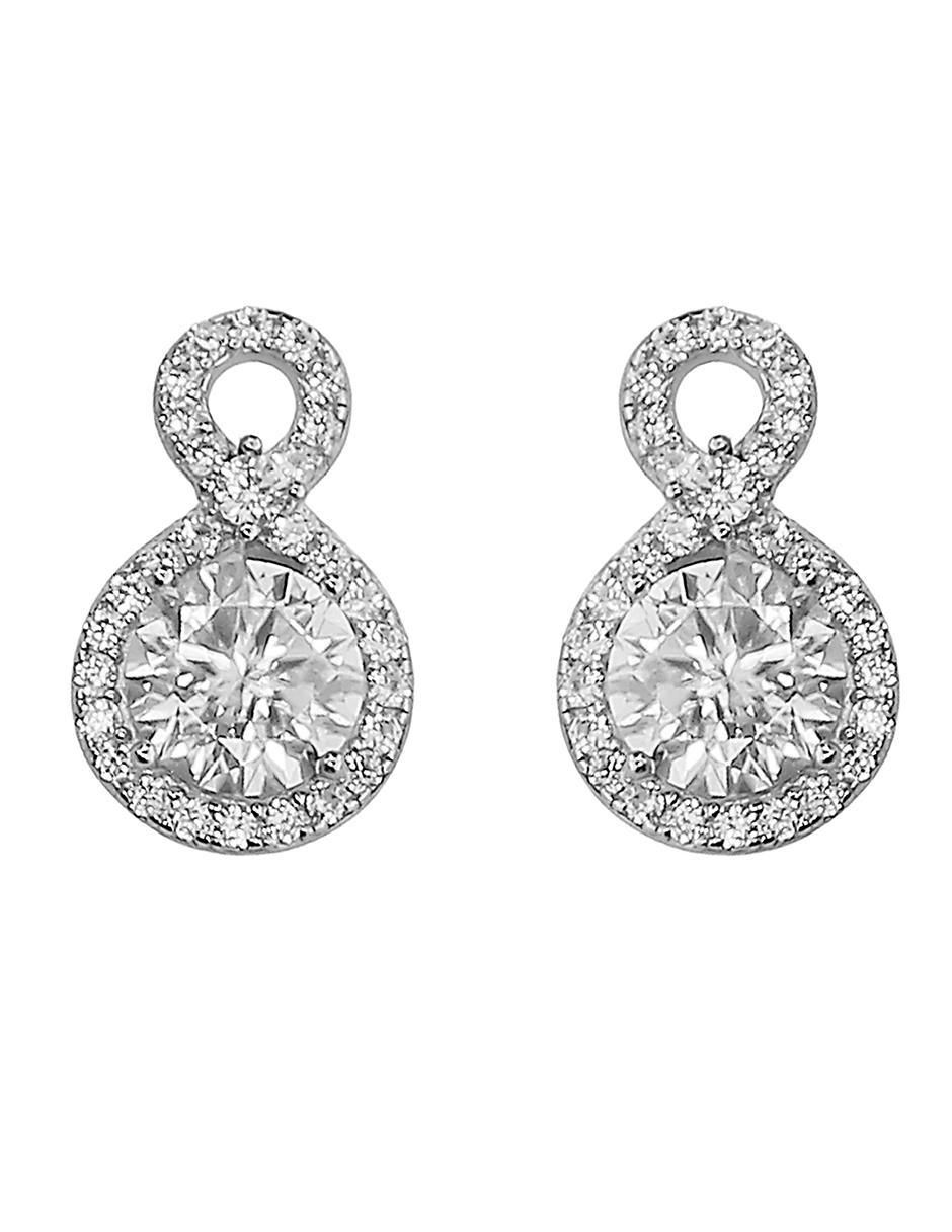 Aretes cortos de plata P 925 con acabado baño de rodio diamante de laboratorio