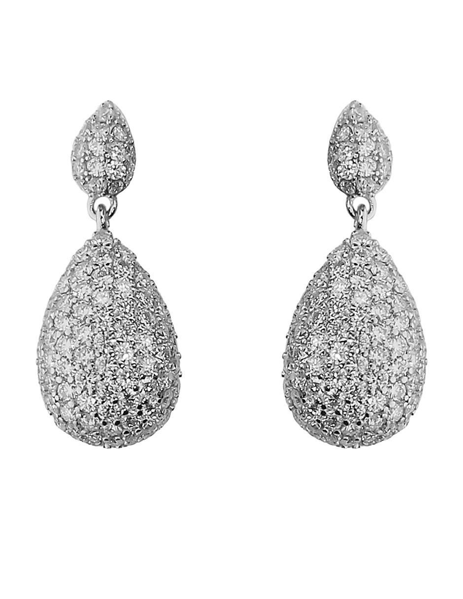 Aretes largos de gota de plata P 925 con acabado baño de rodio diamante laboratorio