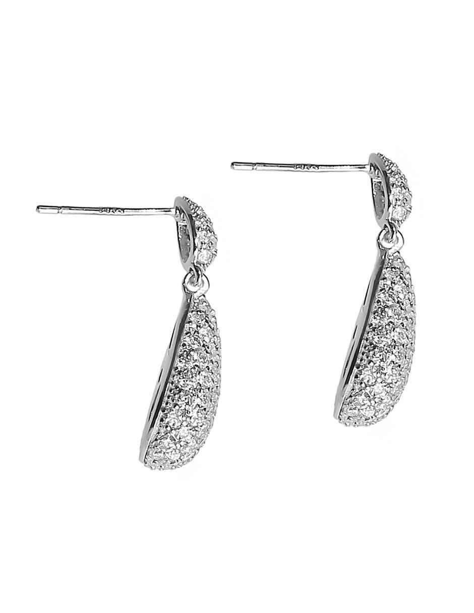 Aretes largos de gota de plata P 925 con acabado baño de rodio diamante laboratorio 2