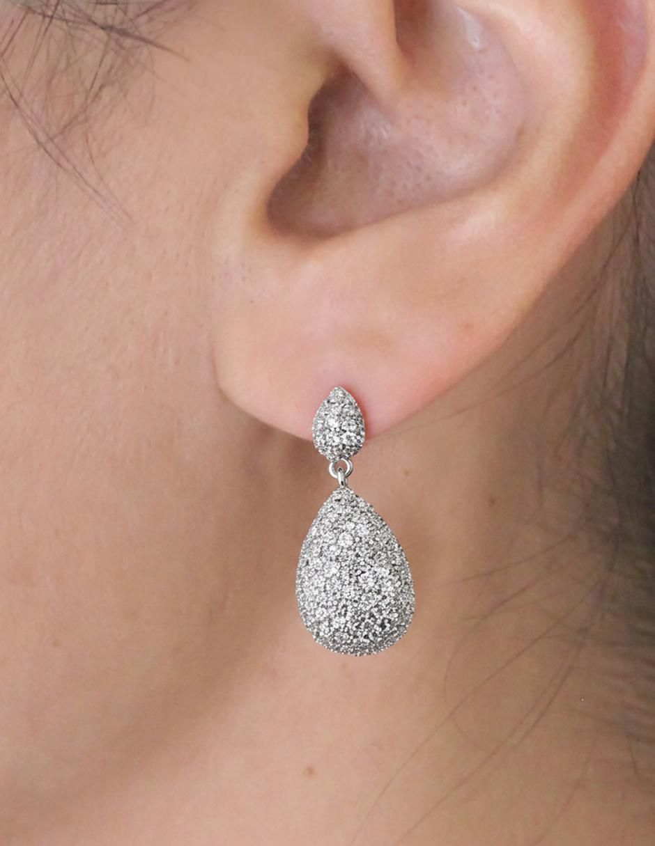 Aretes largos de gota de plata P 925 con acabado baño de rodio diamante laboratorio 3