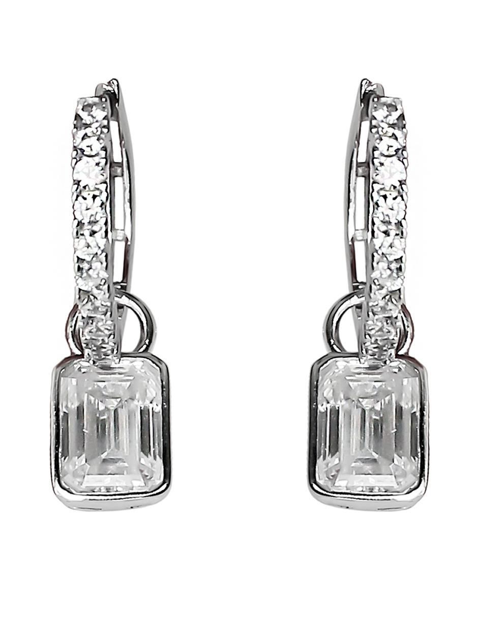 Aretes huggies rectangulares de plata P 925 con acabado baño de rodio diamante laboratorio Aretes huggies rectangulares de plata P 925 con acabado baño de rodio diamante laboratorio